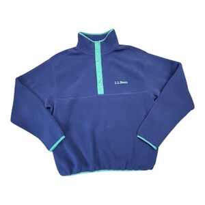 L.L. Bean Sweater Fleece Pullover Women L Men M Blue Green Snap-T Style 522444